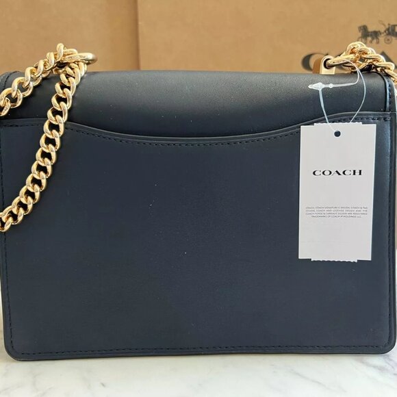 COACH Navy Leather Embroidered Dreamy Floral Klare Gold Accents & Strap NWT - Picture 3 of 12